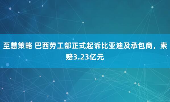 至慧策略 巴西劳工部正式起诉比亚迪及承包商，索赔3.23亿元