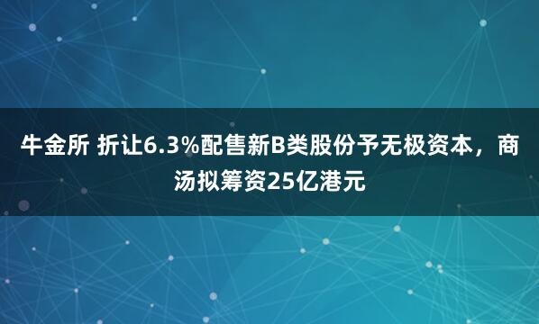 牛金所 折让6.3%配售新B类股份予无极资本，商汤拟筹资25亿港元