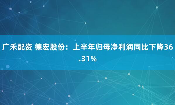 广禾配资 德宏股份：上半年归母净利润同比下降36.31%